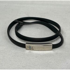 Thierry Mugler Double Wrap Bracelet Silver Star Bar Blue Crystal Accent